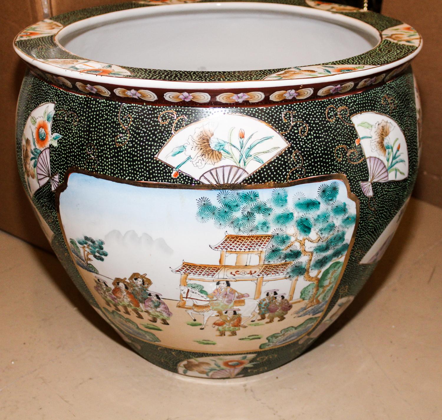 A Large Polychrome Enameled Porcelain Fish Bowl Diameter 20 inches. — 20TH CENTURY