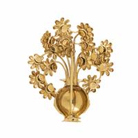YELLOW GOLD AND MULTIGEM 'EN TREMBLANT' FLOWER BROOCH