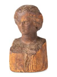 A Folk Art Carved Wood Female Head