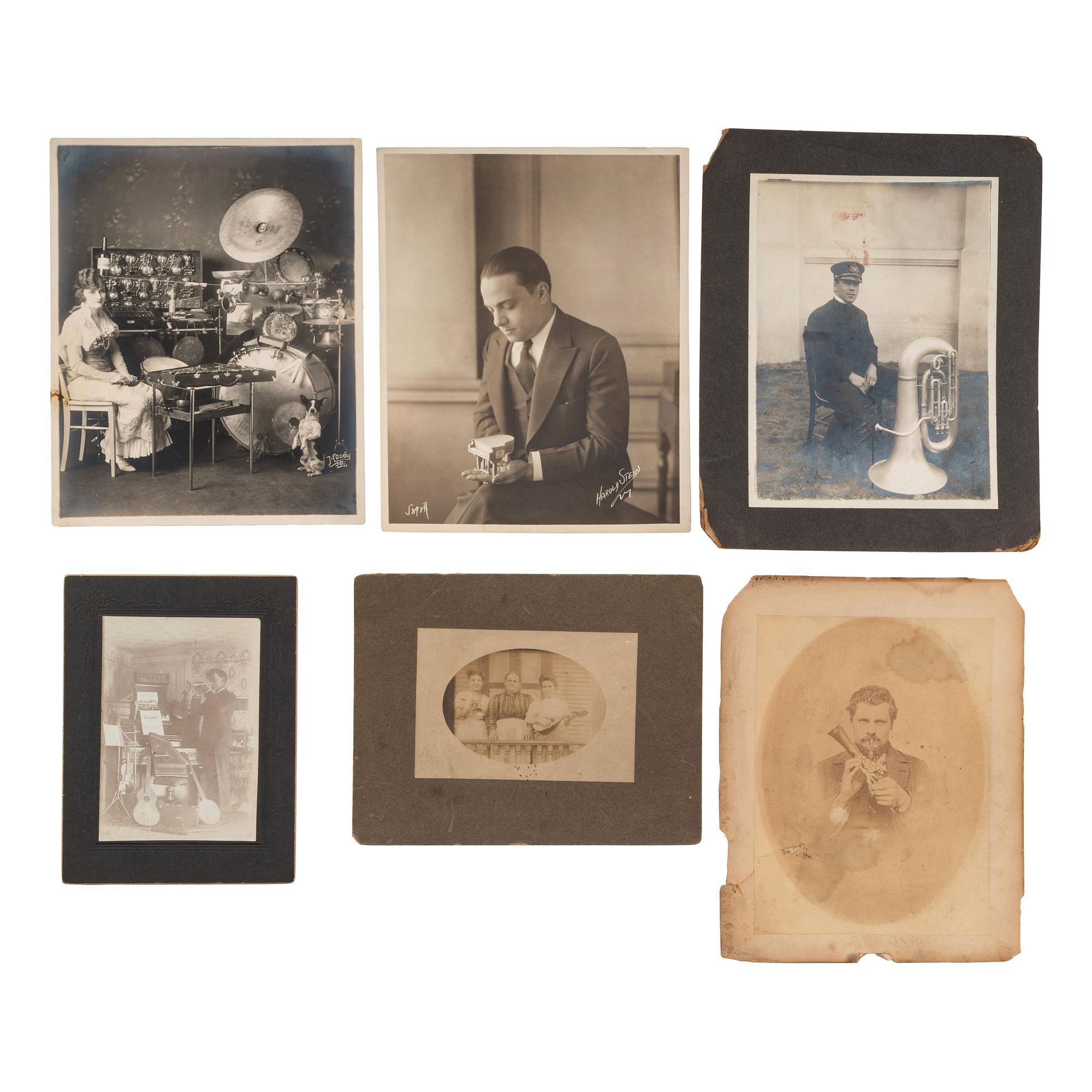 [EARLY PHOTOGRAPHY - MUSIC]. A collection of 100+ photographs of people with musical instruments, including: