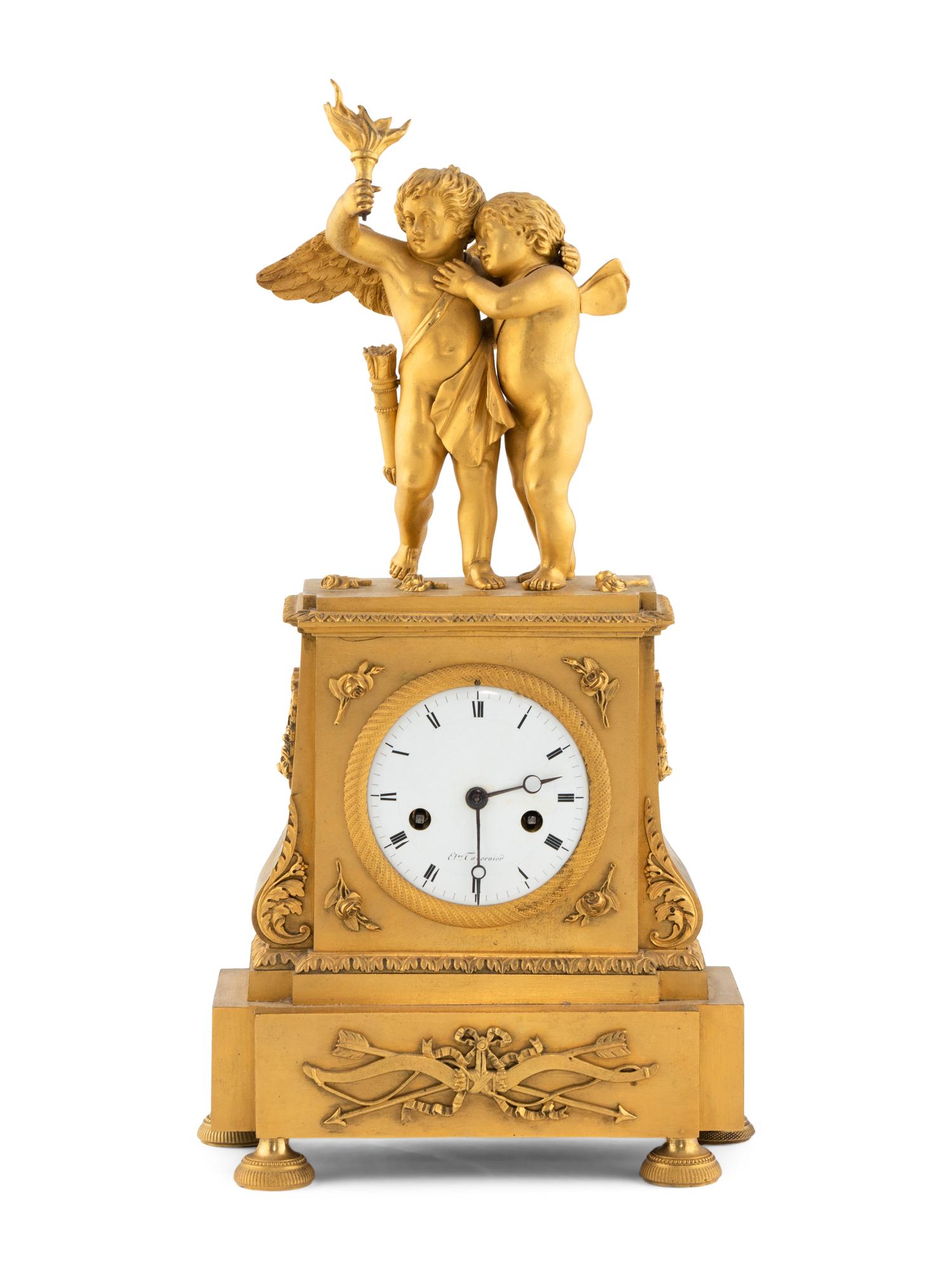 An Empire Gilt Bronze Figural Mantel Clock