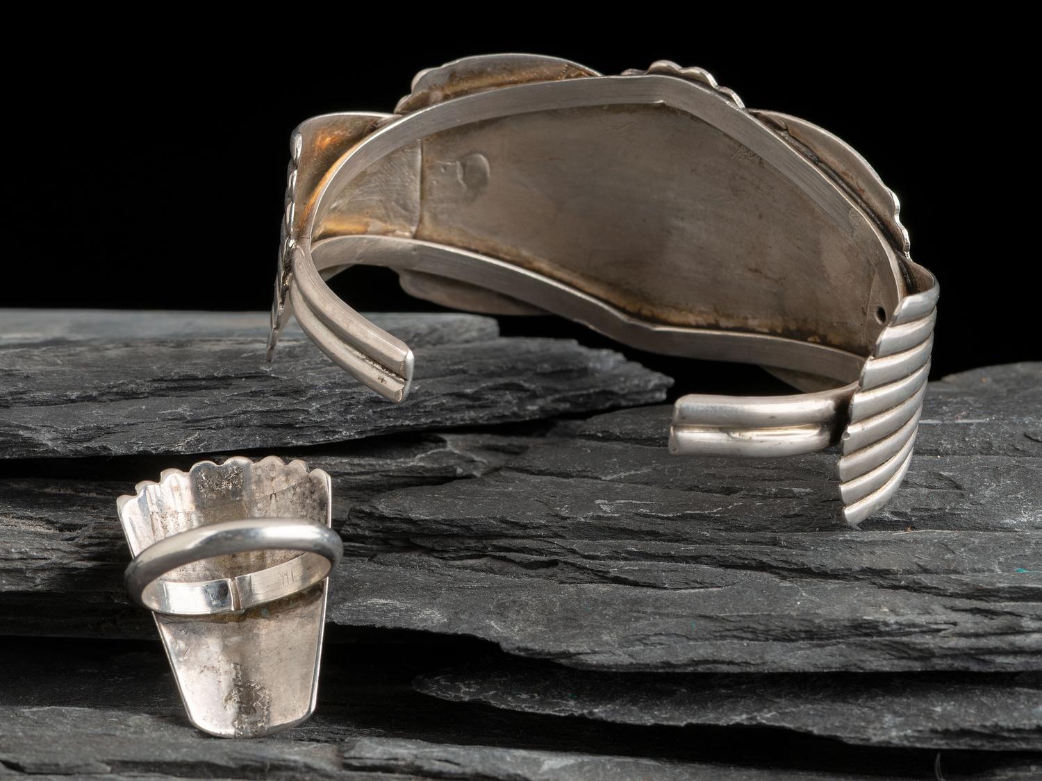 Sterling Silver Necklace, Cuff Bracelet, and Ring