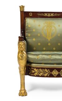 An Empire Gilt Bronze Mounted Mahogany Bergere Height 40 inches. — EARLY 19TH CENTURY