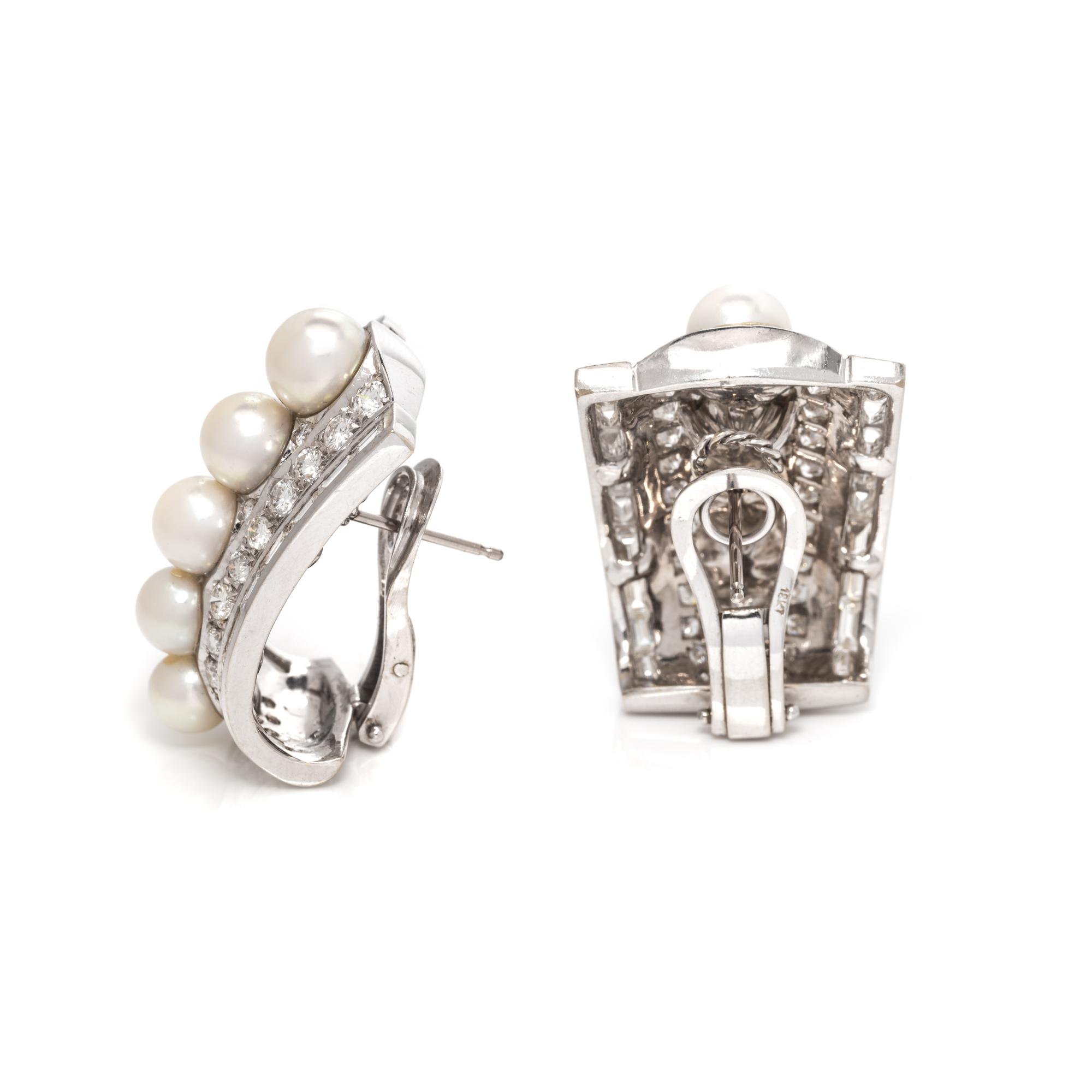 DIAMOND AND CULTURED PEARL EARCLIPS