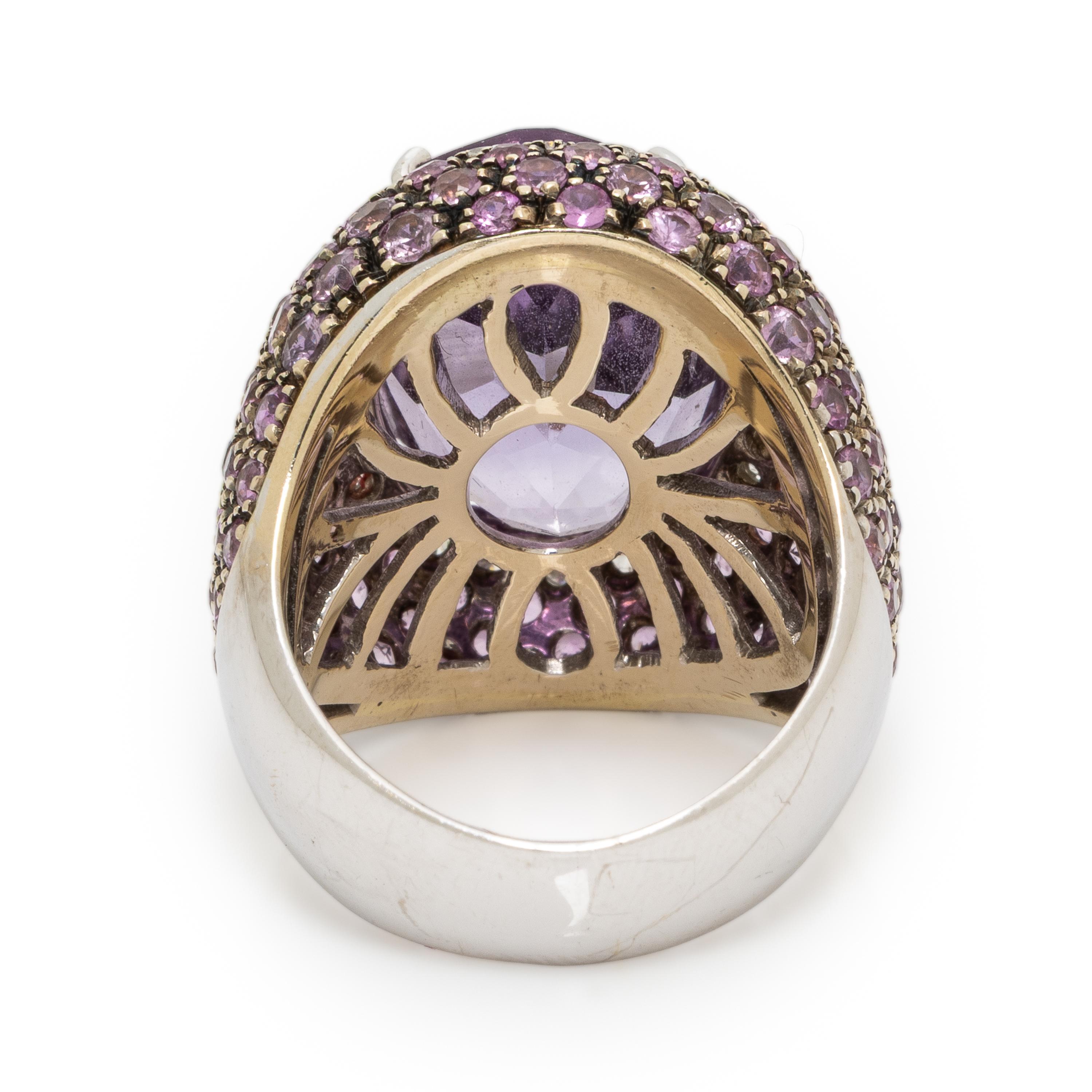 Amethyst, Diamond, Pink Sapphire, and White Gold Ring