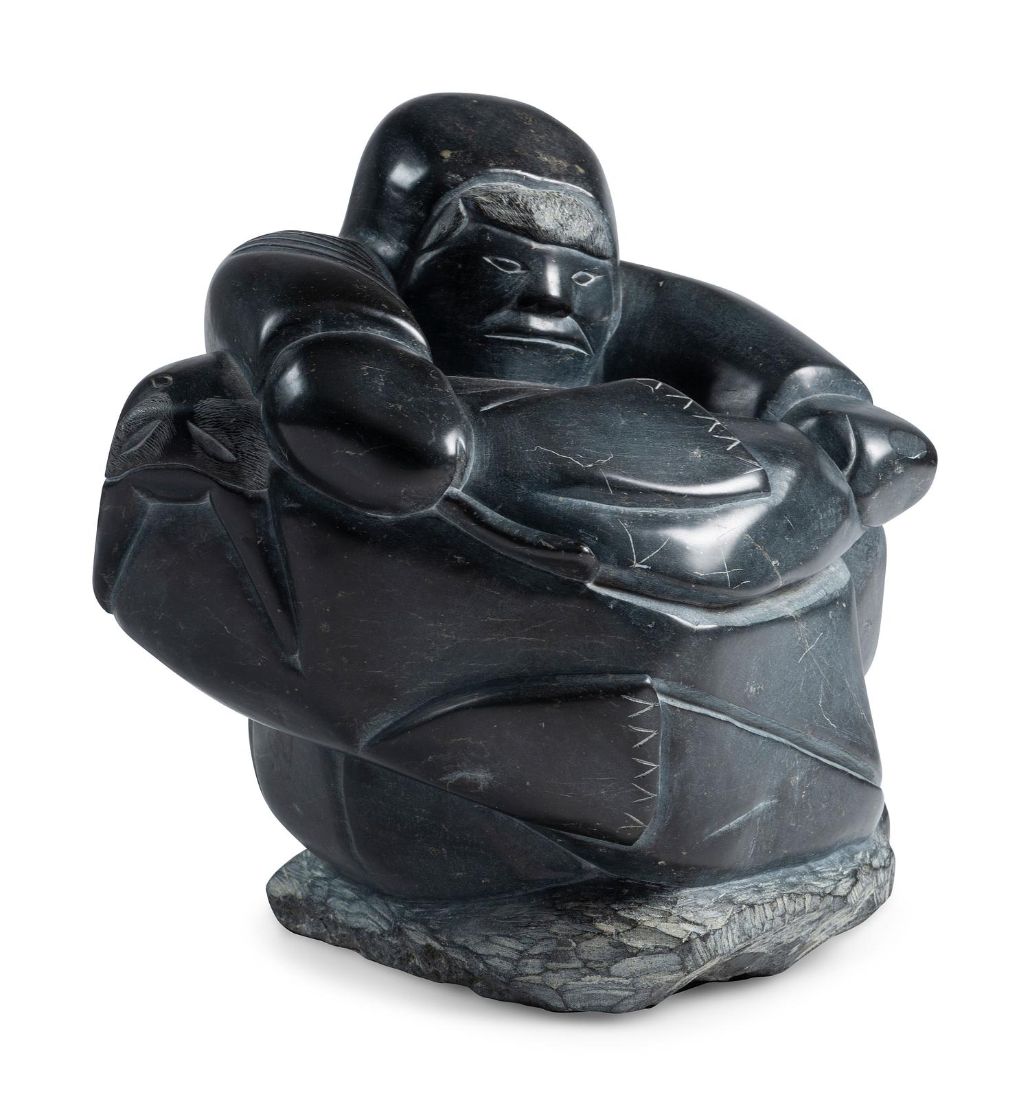Soapstone Sculpture of Hunter and Walrus