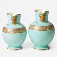 A Near Pair of Wedgwood Doric Jugs with Egyptian Decoration Designed by Christopher Dresser (1834-1904) UK, 1860s