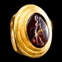 A Greek Gold and Carnelian Finger Ring with the Goddess Artemis
