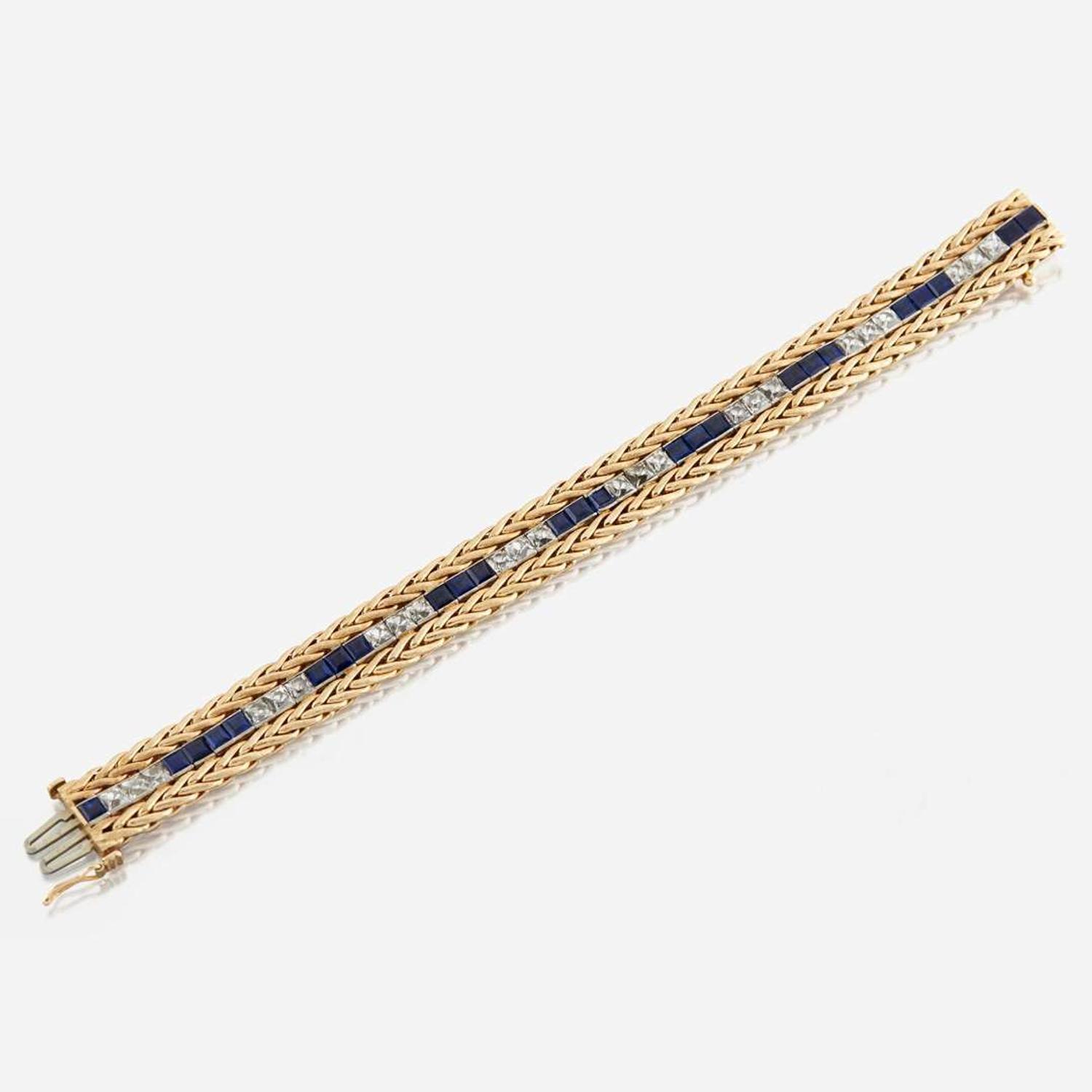 A sapphire, diamond, platinum, and gold bracelet