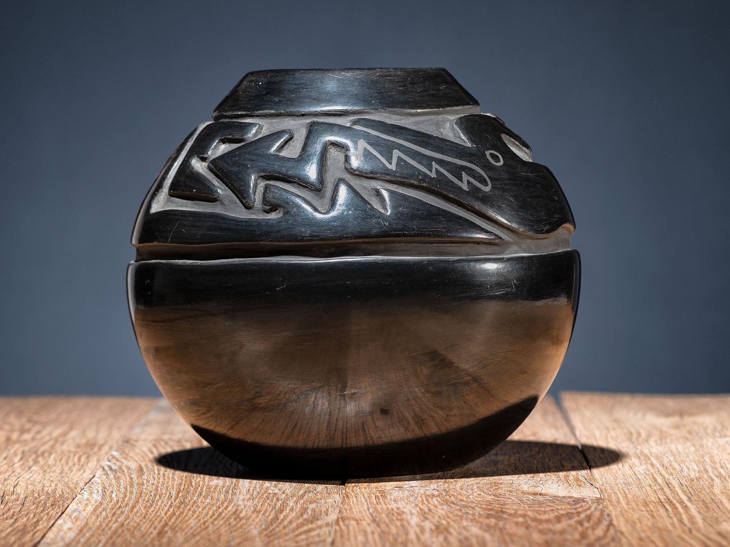 Carved Blackware Pottery Jar