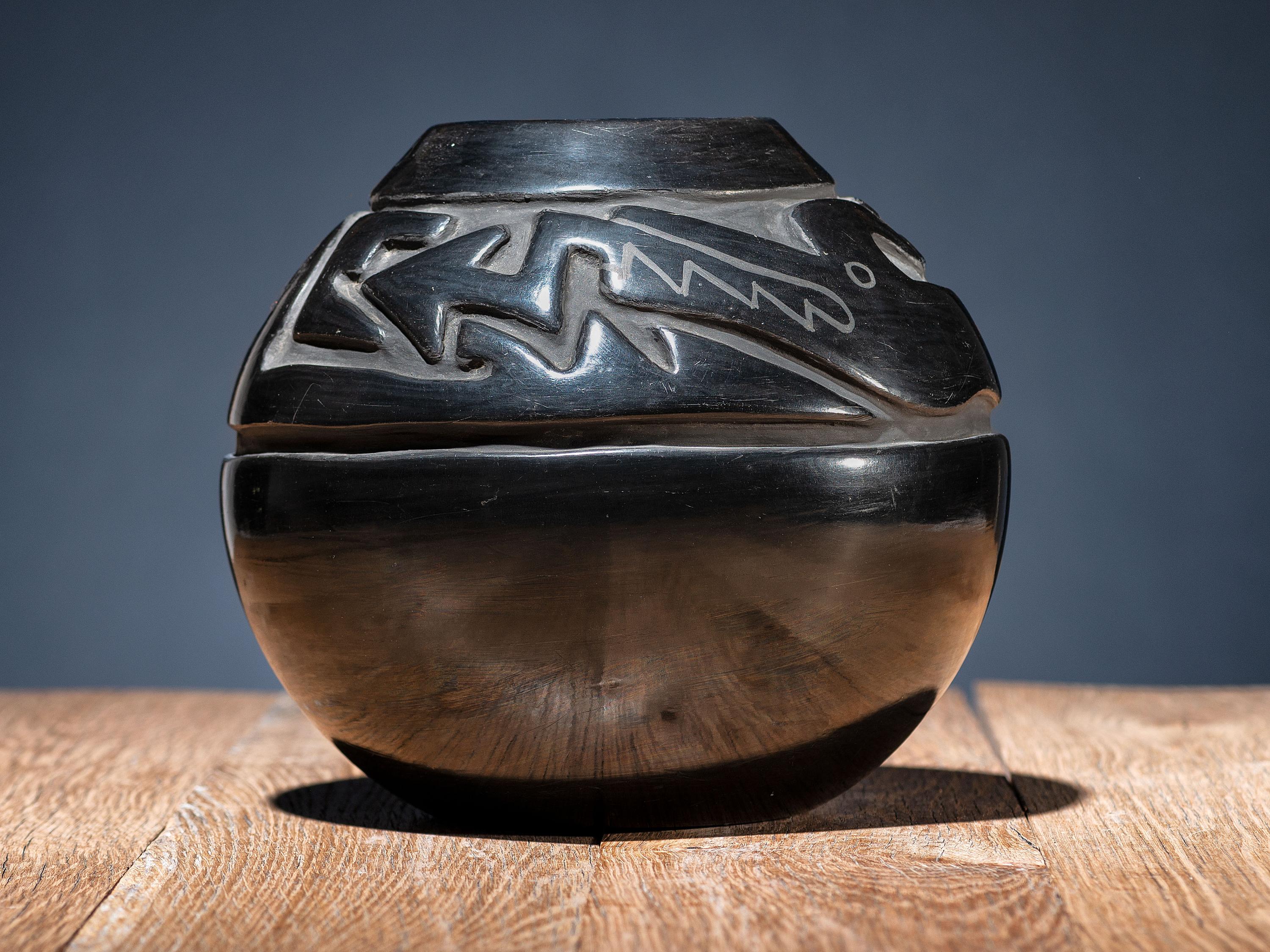 Carved Blackware Pottery Jar