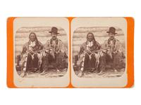 AUDERTON & CULVER, photographers. Stereoview of Hunkpapa Chief Long Dog and George Wills, B Troop, Northwest Mounted Police. Ca 1876.