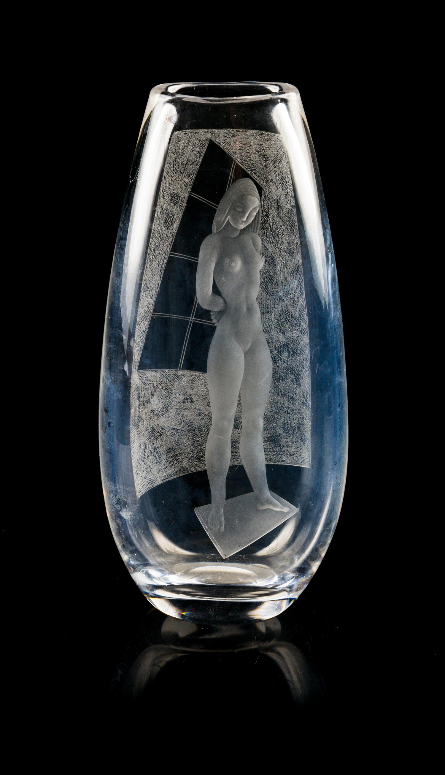 A Swedish Nude Through a Window Vase Height 9 1/4 inches