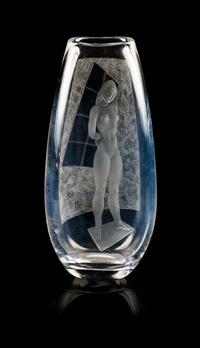 A Swedish Nude Through a Window Vase Height 9 1/4 inches