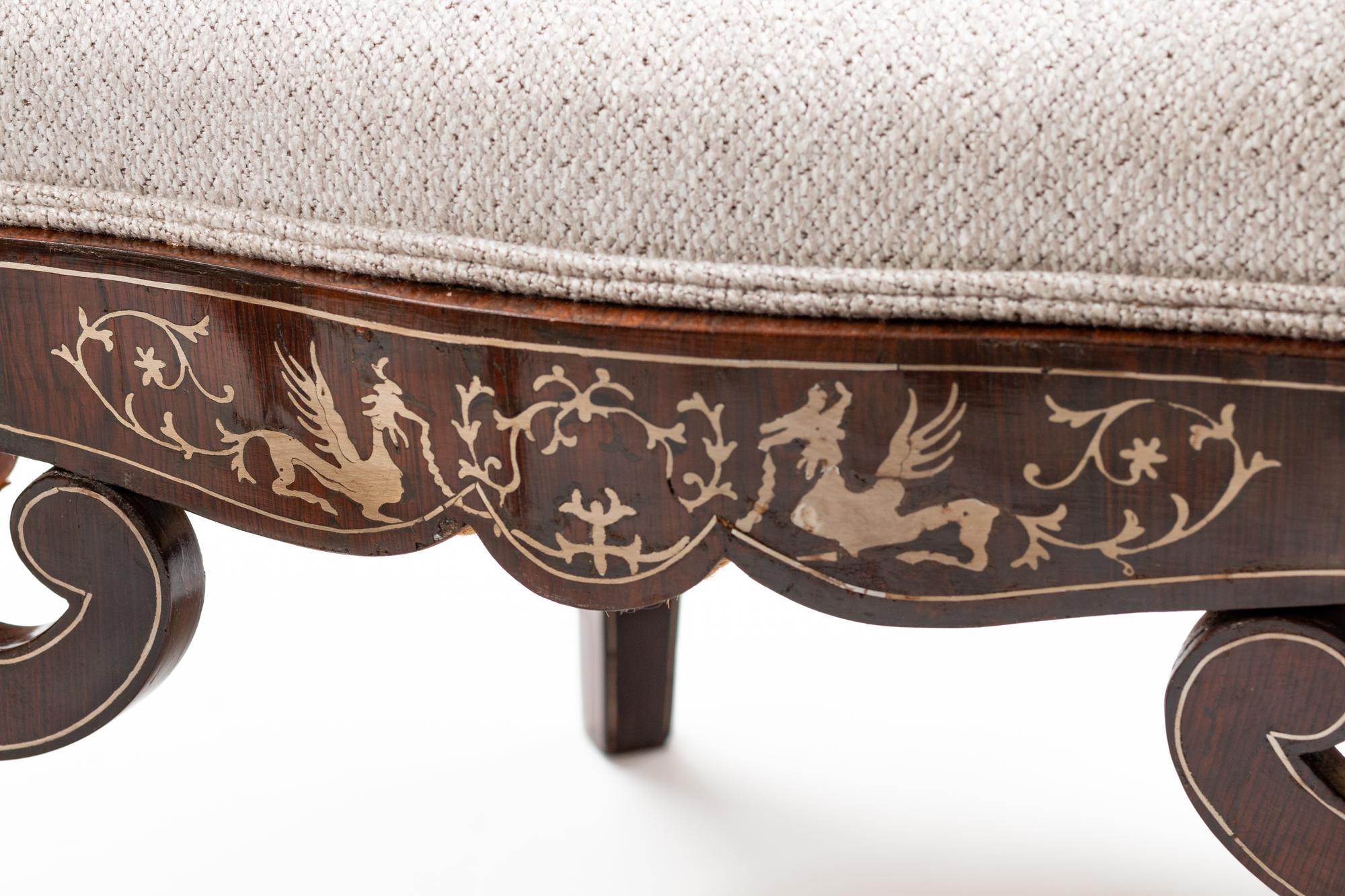 A Pair of Portuguese Pewter-Inlaid Mahogany Armchairs — 19TH CENTURY