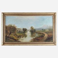 Edmund Darch Lewis (American, 1835-1910) Panoramic Landscape with Farms, River, Cows and Mountains