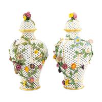 A Pair of Meissen Porcelain Reticulated Urns