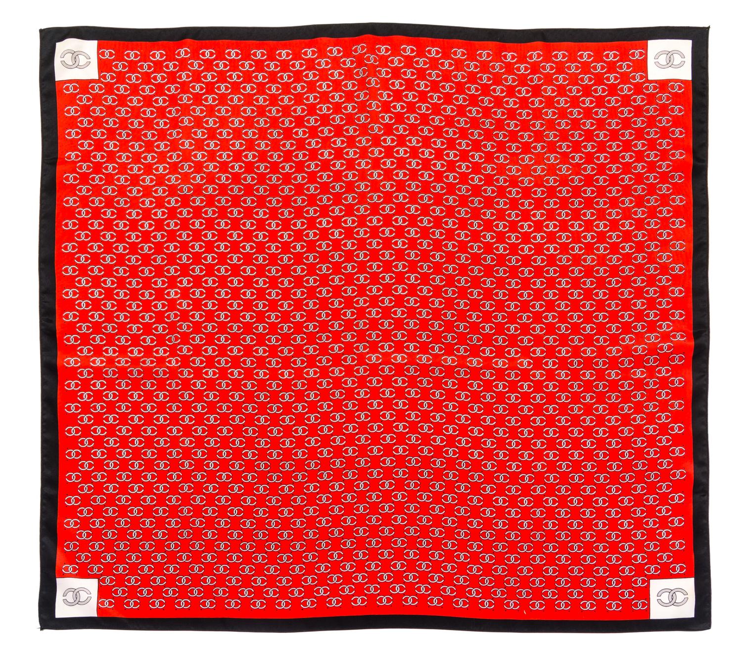 A Chanel Red Silk Scarf, 30" x 30".