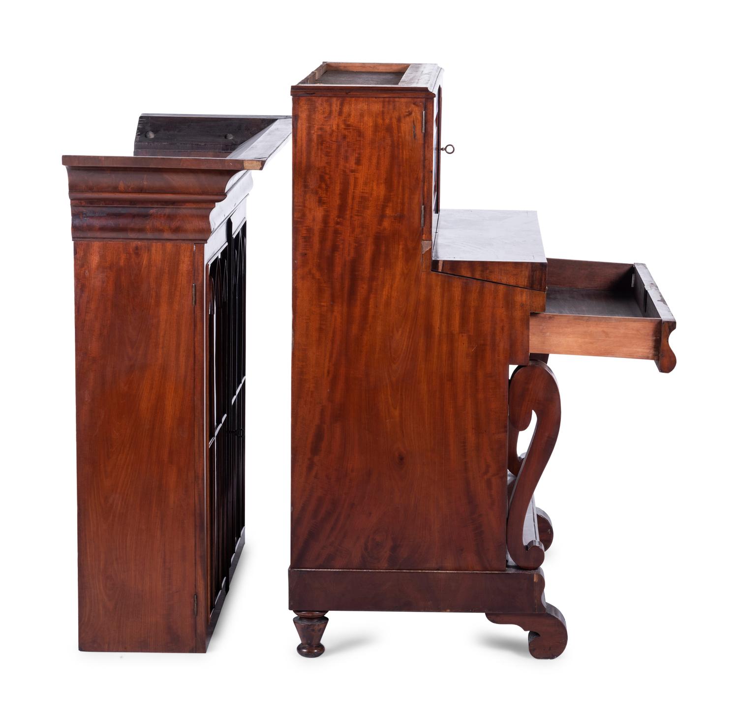 A Classical Figured Mahogany Secretary Bookcase