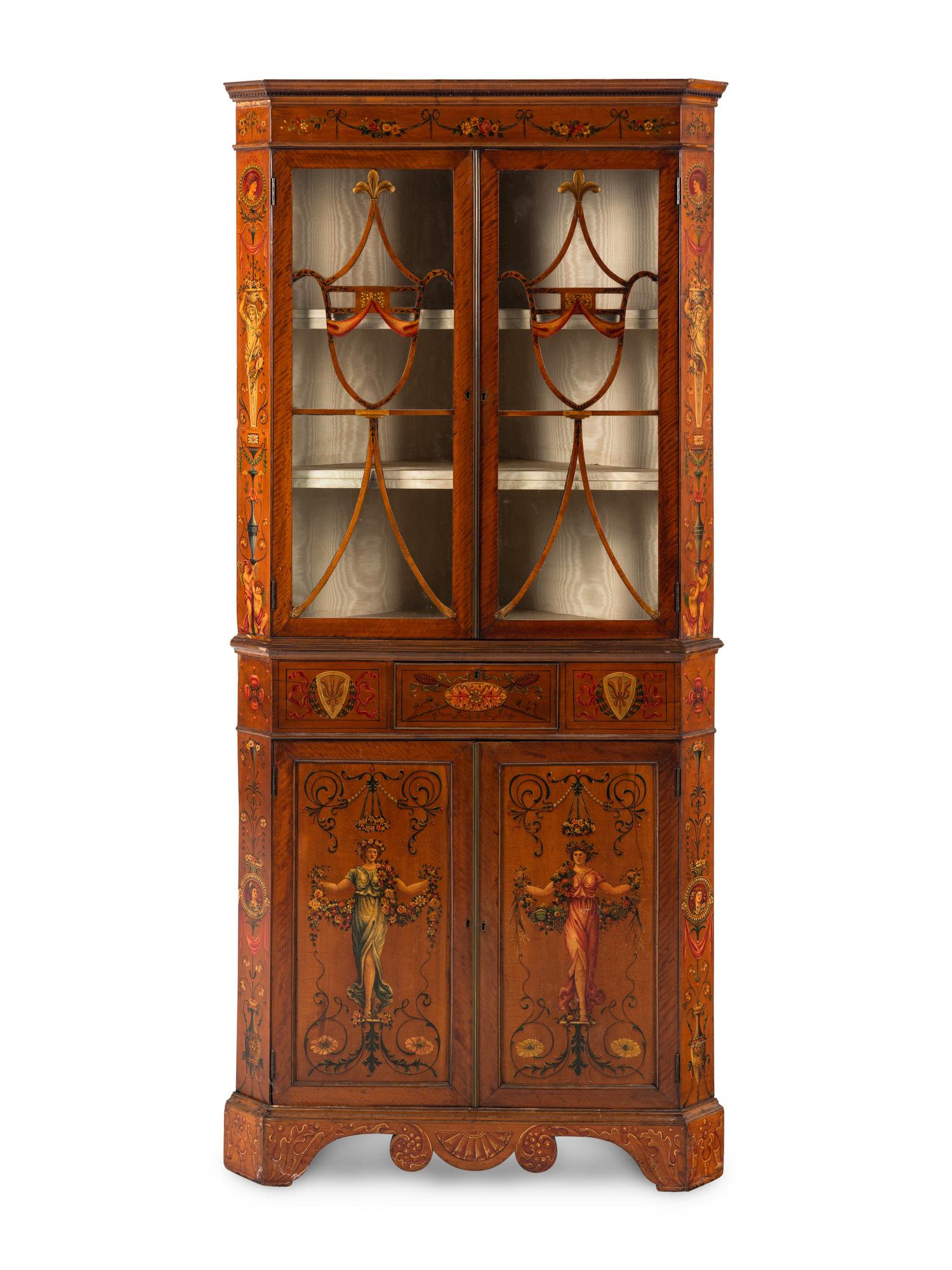 An Edwardian Painted Corner Cabinet