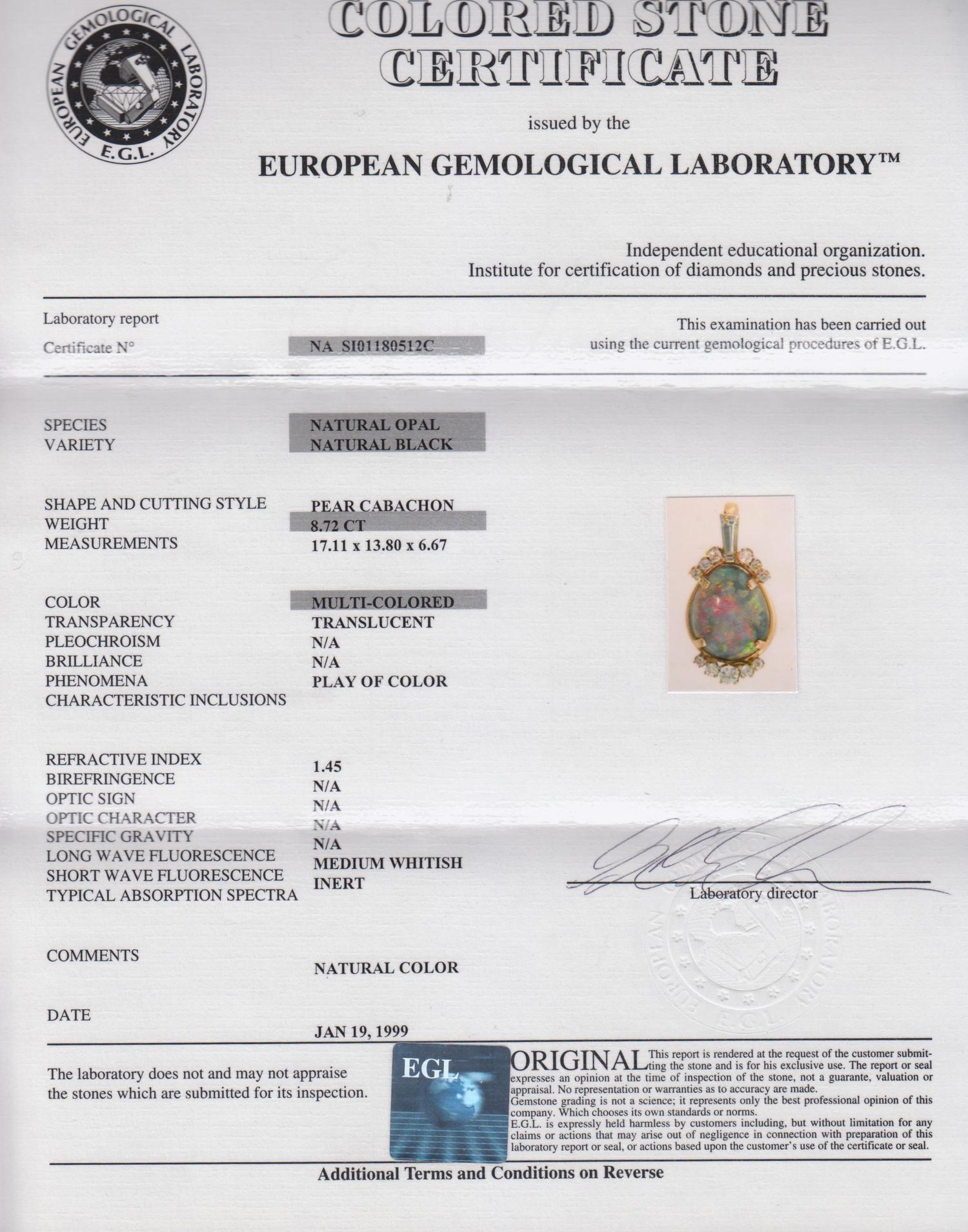 A Fine 8.72 Carat Australian Black Opal,