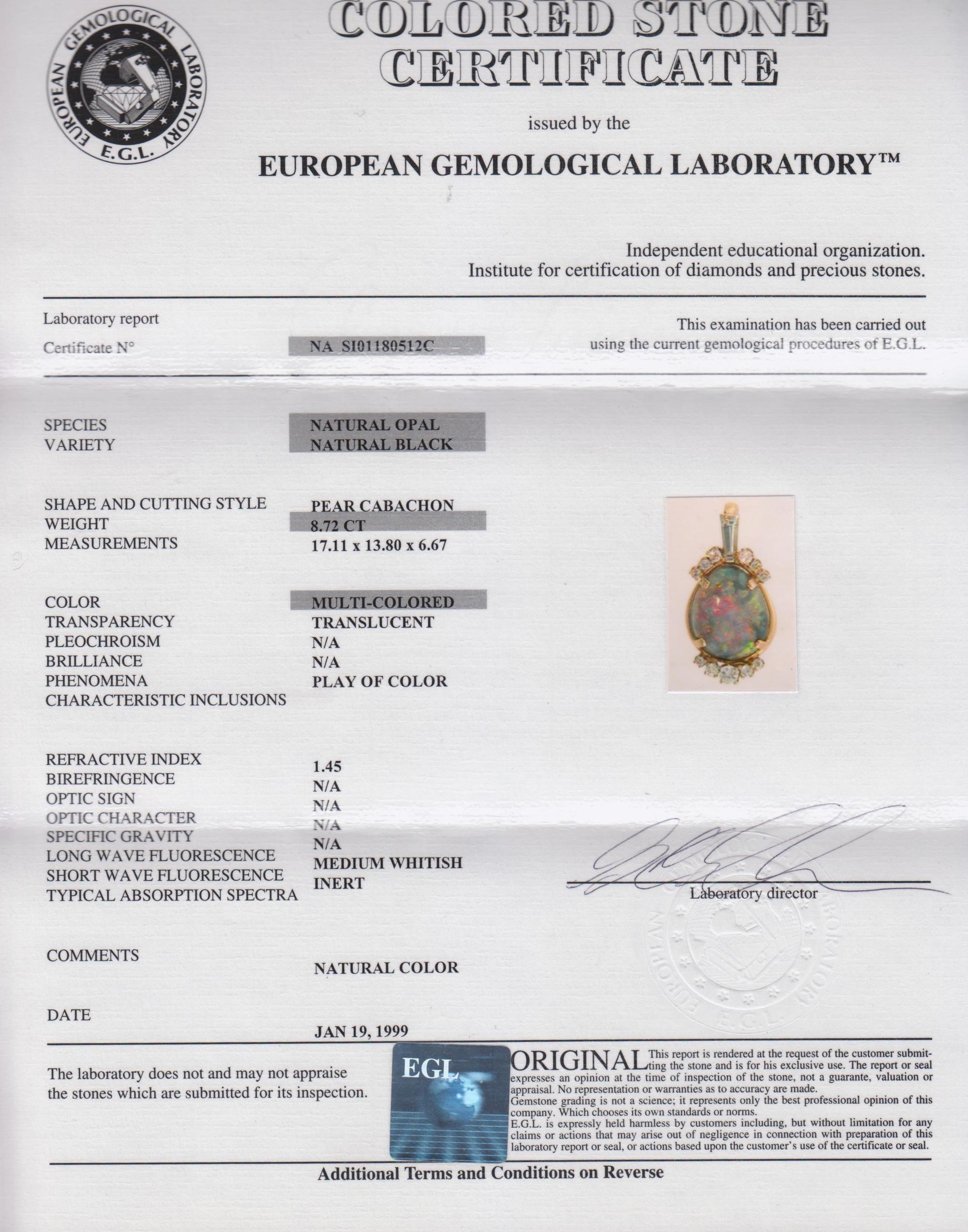 A Fine 8.72 Carat Australian Black Opal,