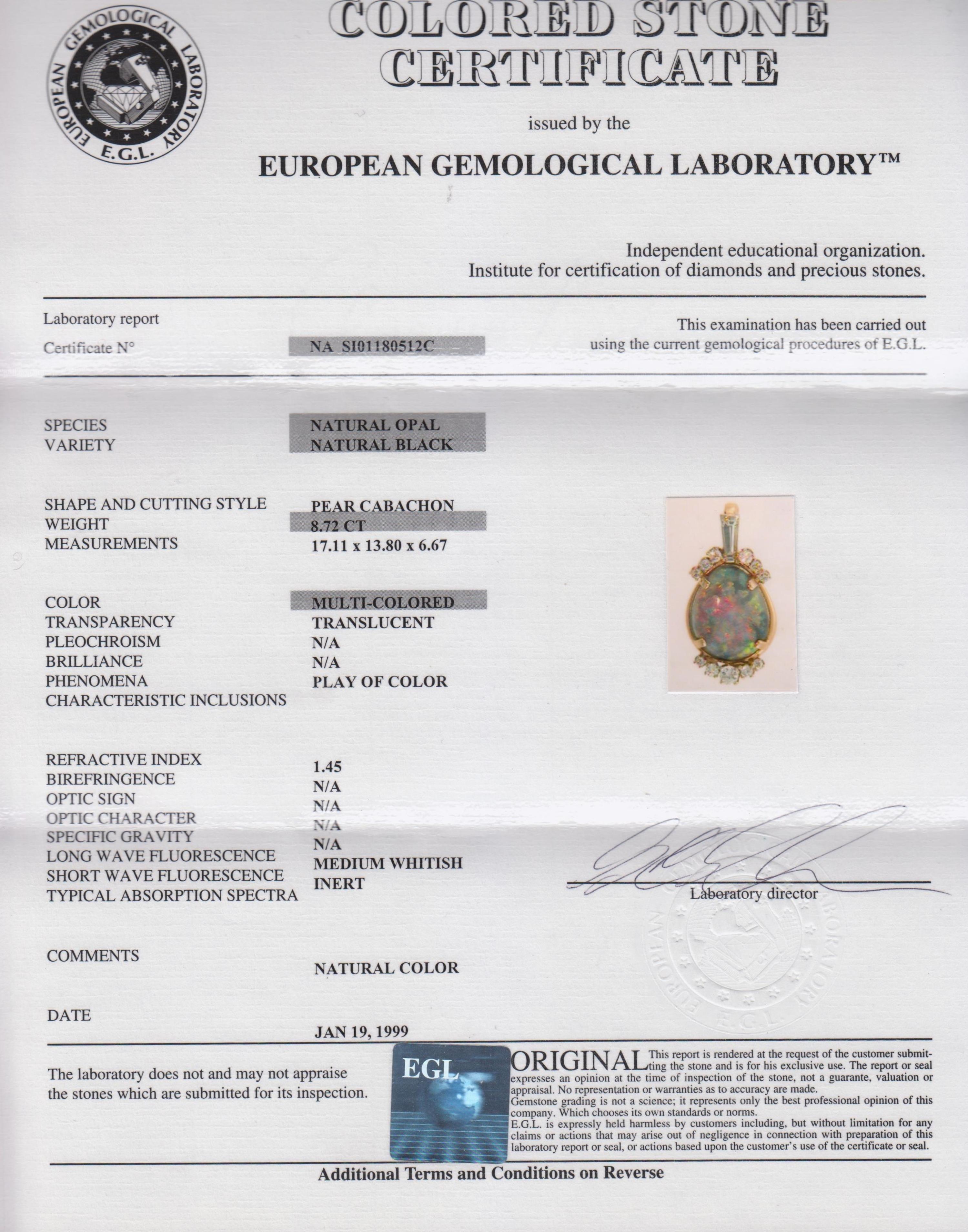 A Fine 8.72 Carat Australian Black Opal,