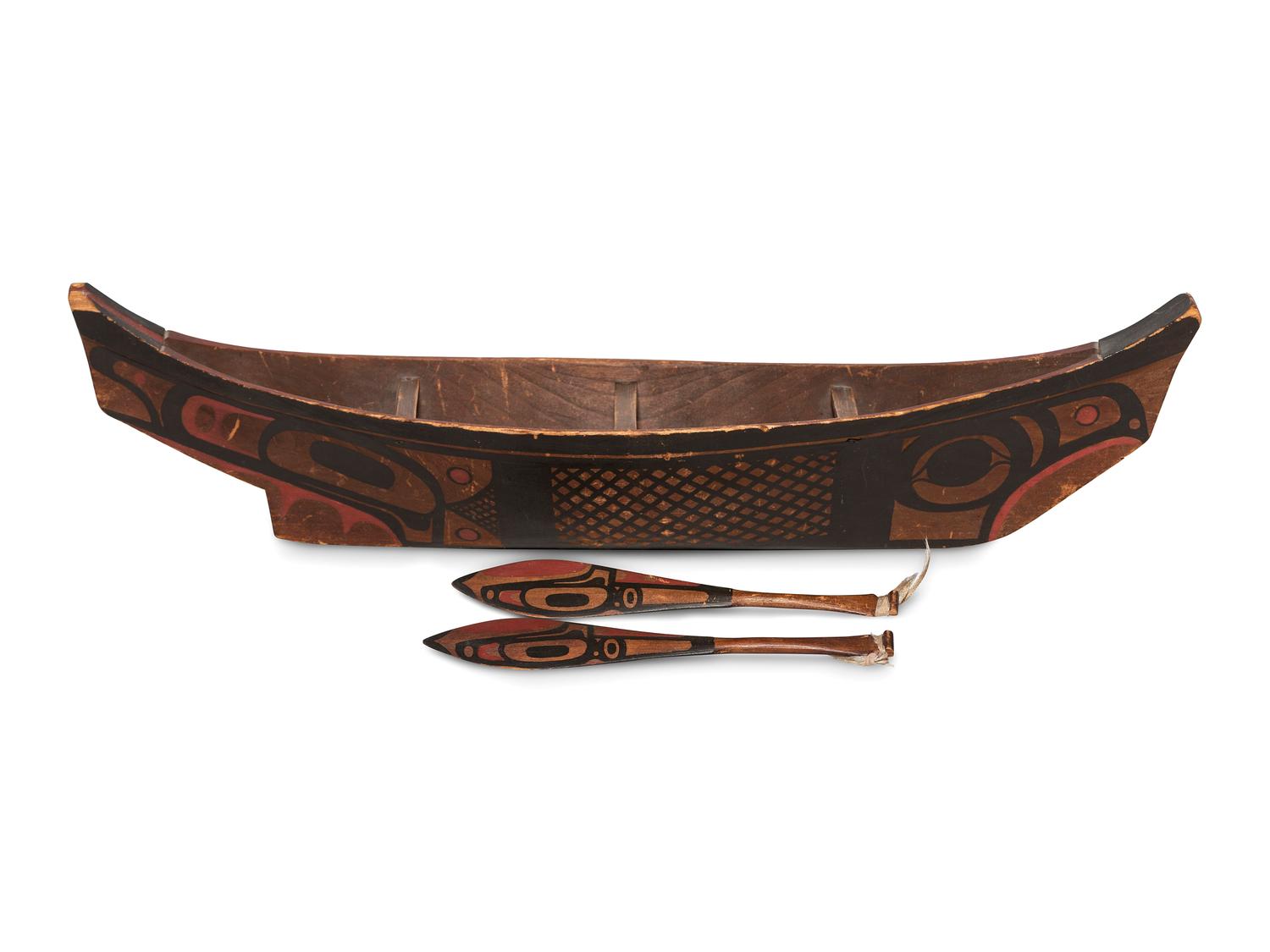 Haida Model Canoe and Paddles