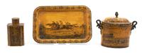 A Group of Three French Yellow Toleware Articles Length of tray 13 1/2 inches. — 19TH CENTURY