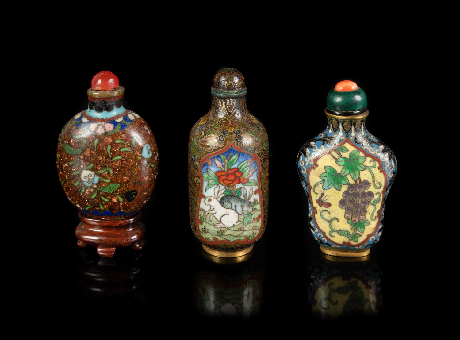 Three Chinese Cloisonné Enamel Snuff Bottles