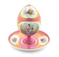 A Sevres Style Porcelain Cup, Cover and Stand, Height 6 1/2 inches.