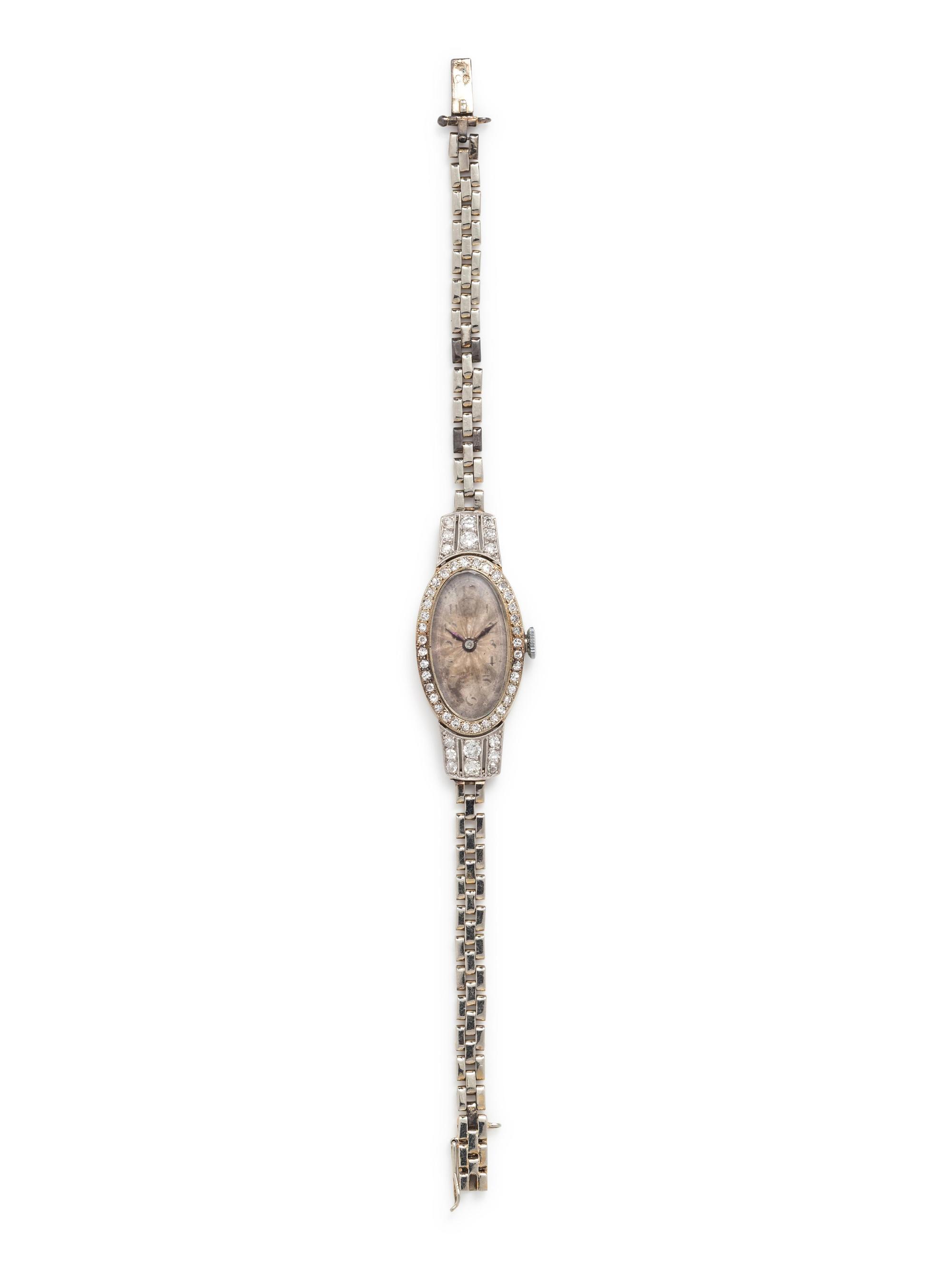 An Art Deco White Gold and Diamond Wristwatch, Rolex,