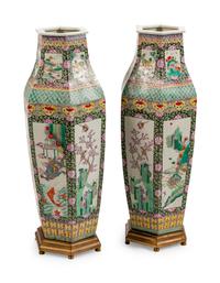 A Monumental Pair of Chinese Porcelain Hexagonal Vases