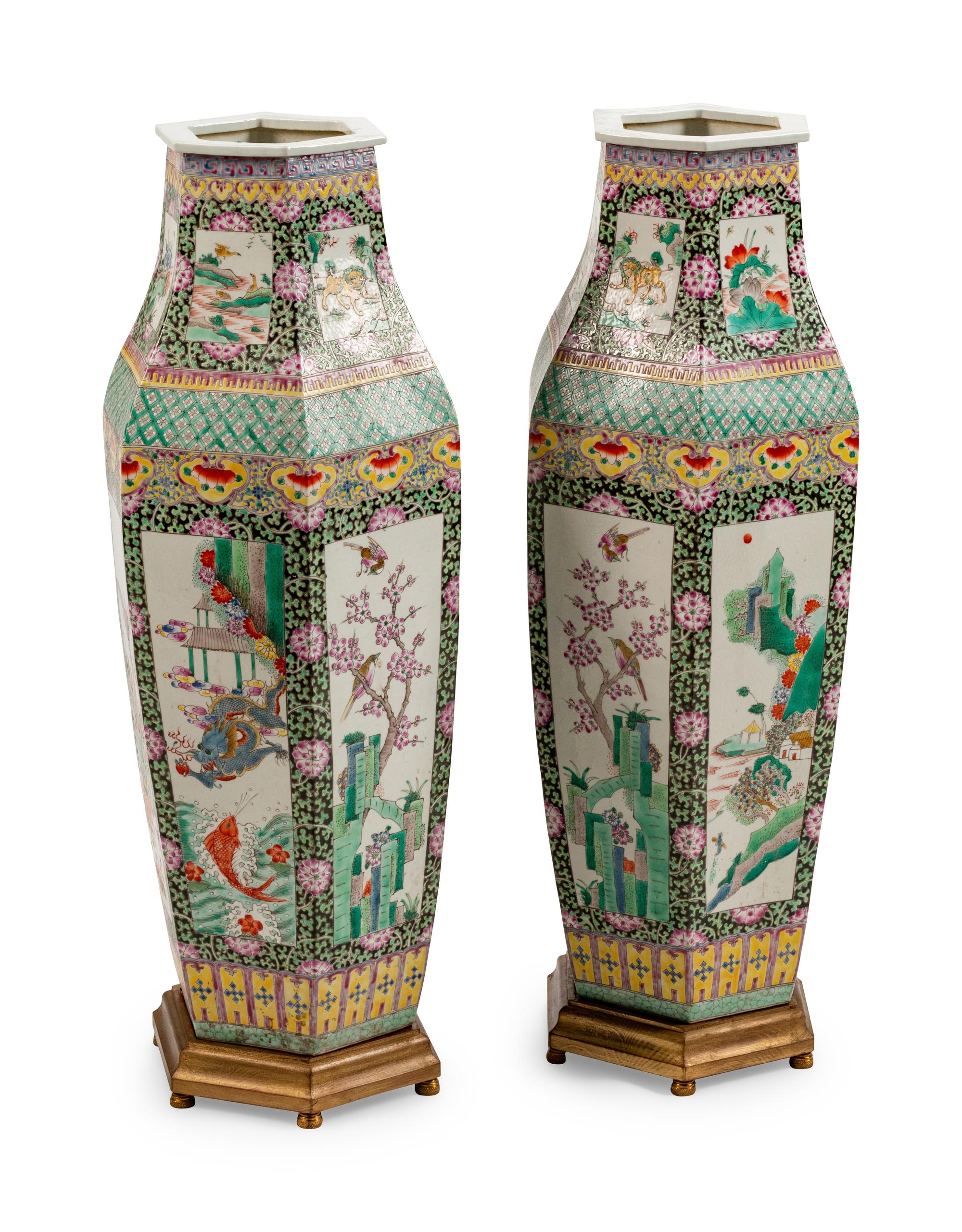 A Monumental Pair of Chinese Porcelain Hexagonal Vases