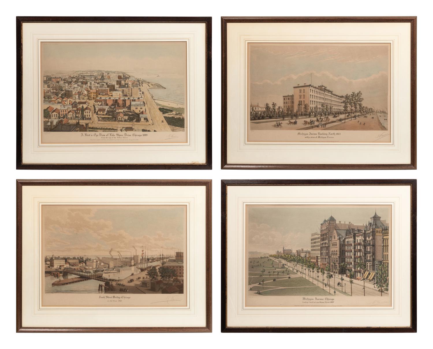 [CHICAGO]. VARIN, Raoul. A suite of 4 works depicting 19th century Chicago, including: