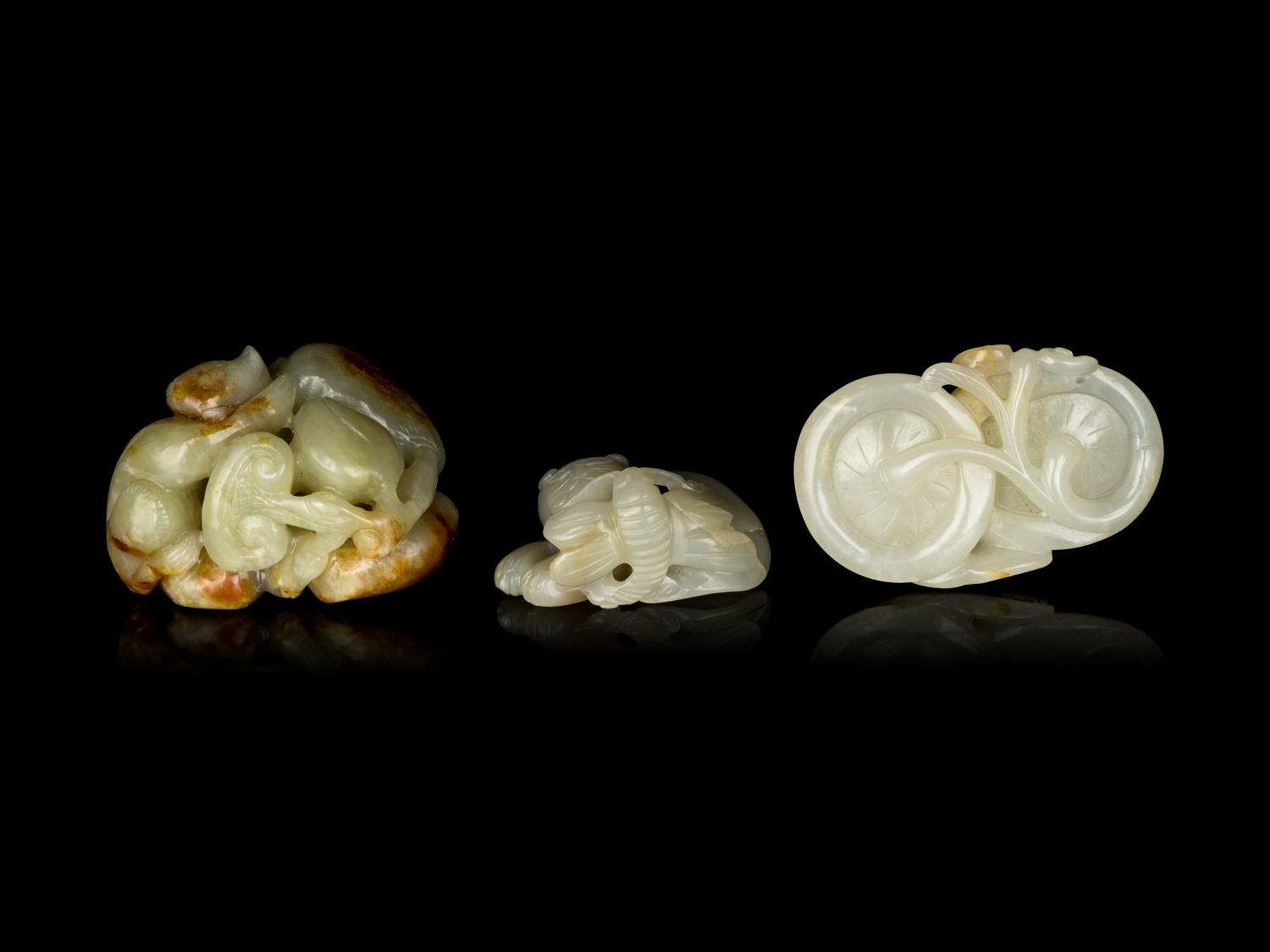 Three Chinese Jade 'Animals and Fruits' Carvings