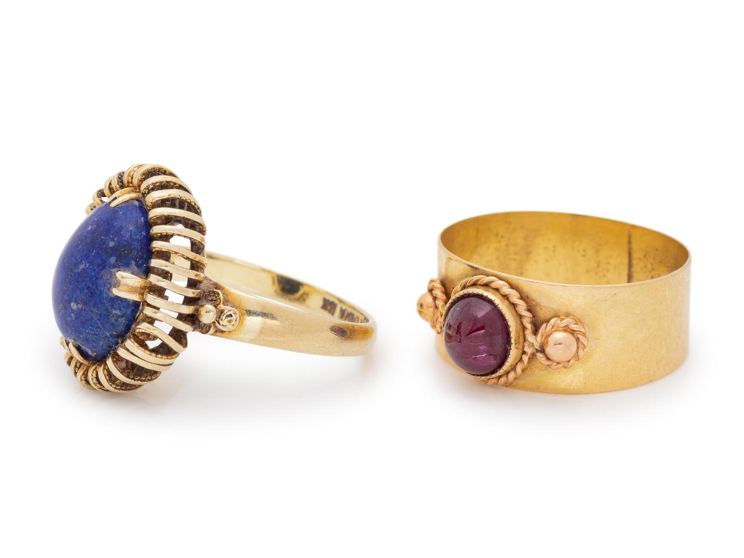 A Collection of Yellow Gold and Gemstone Rings,