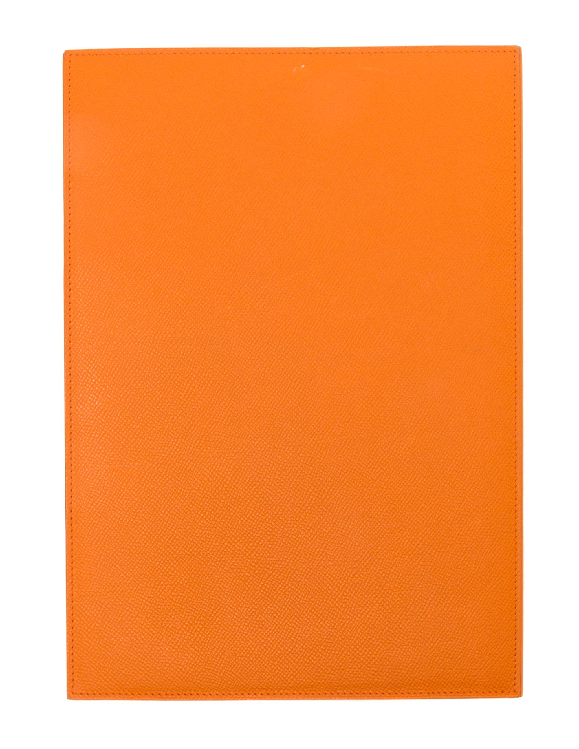 An Hermes Orange Leather Folio, 9" x 12.5" x .25".