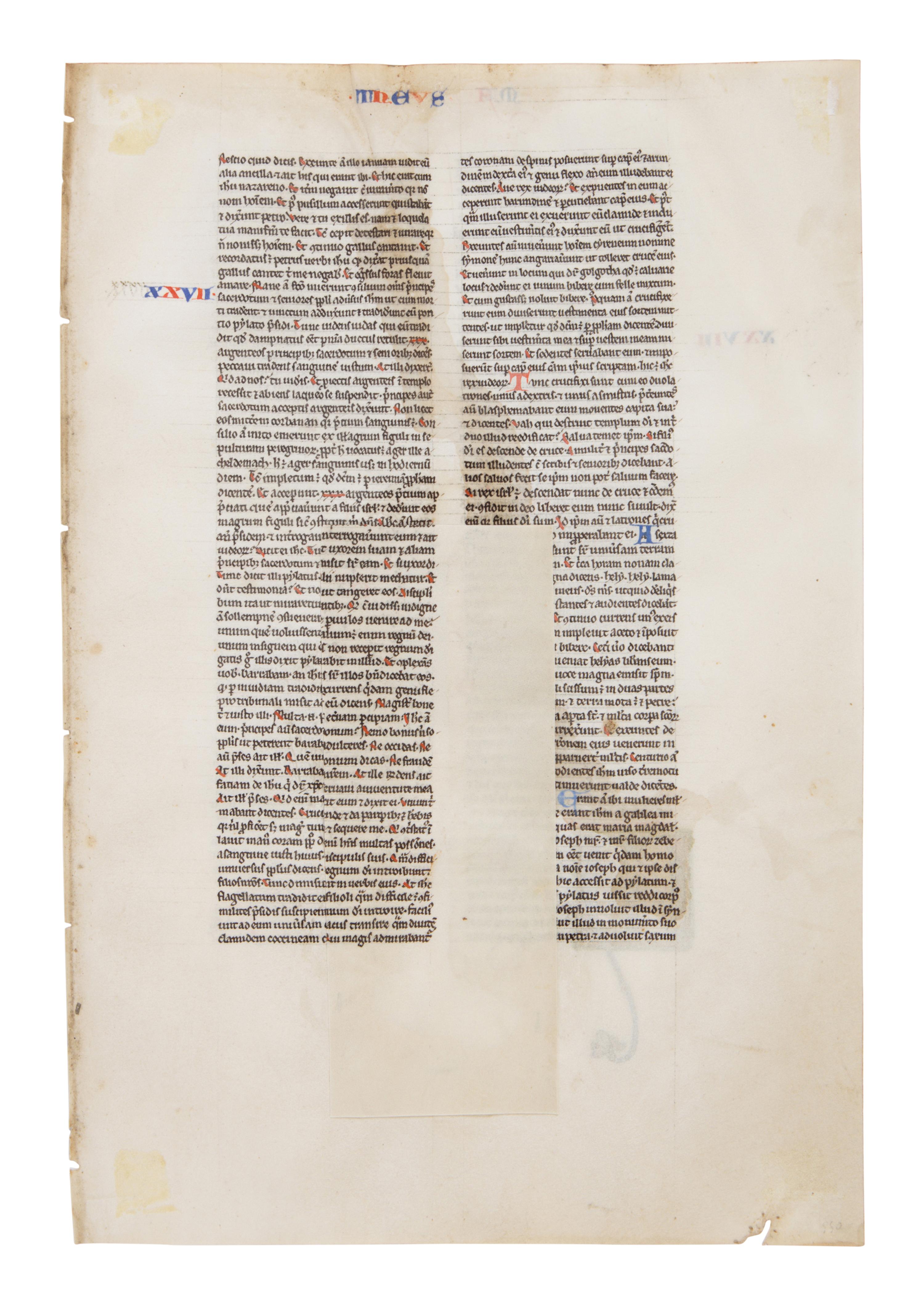 ALMAGEST MASTER Single leaf from a Bible, with a historiated initial of the winged lion of Saint Mark, illuminated manuscript on parchment [France, Paris, c. 1220s]