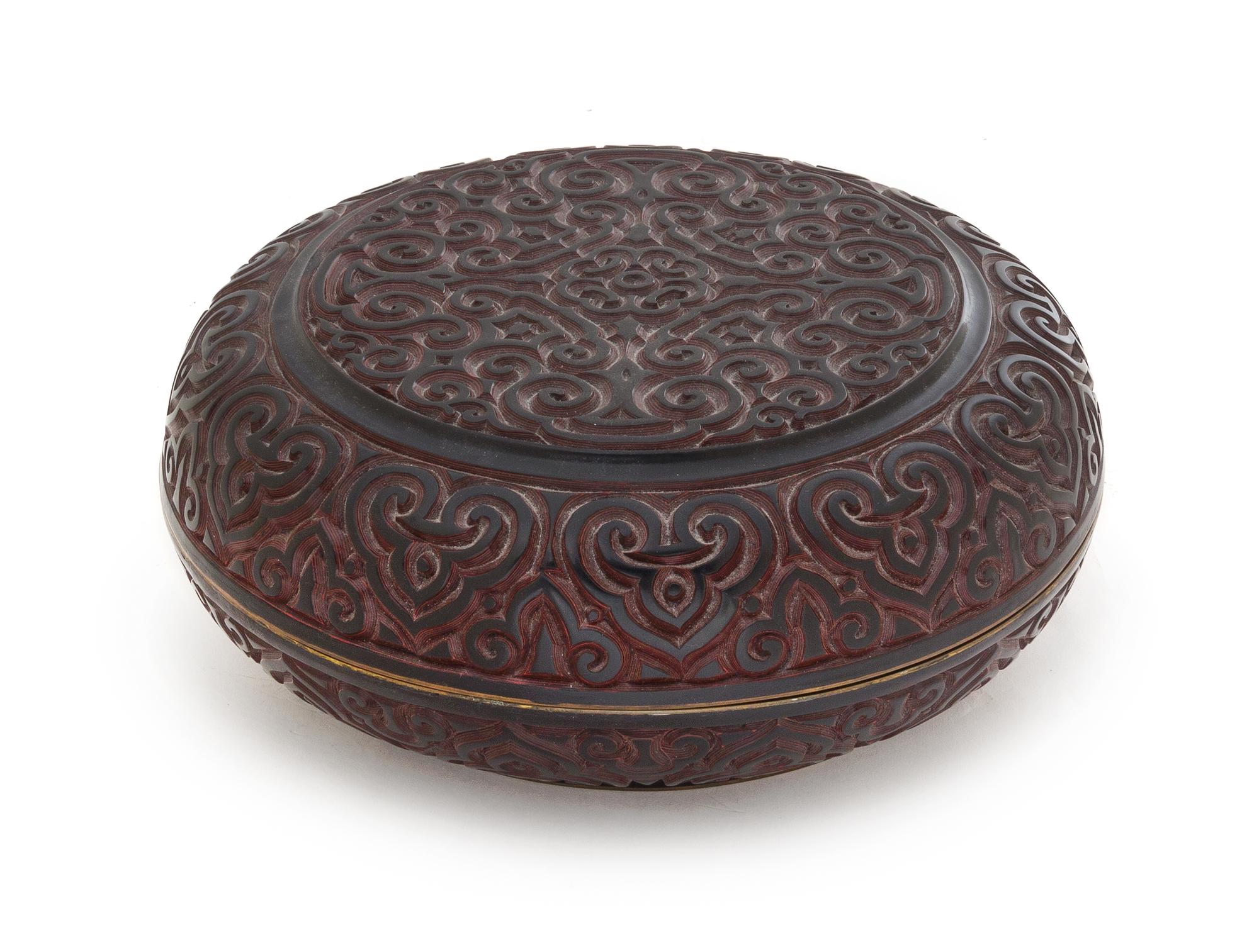 A Tixi Lacquer Box and Cover Diameter 12 inches.