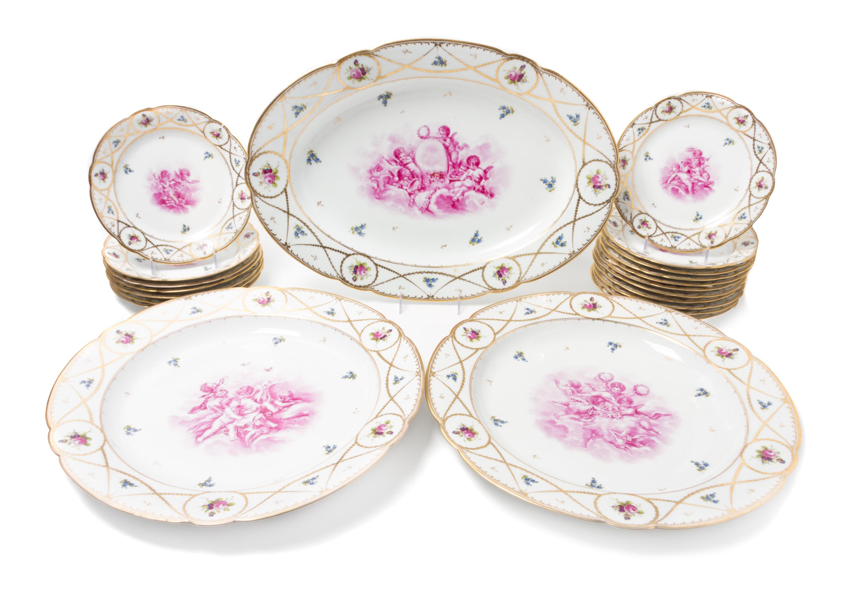 A Continental Porcelain Table Service Diameter of circular platters 18 1/2 inches.