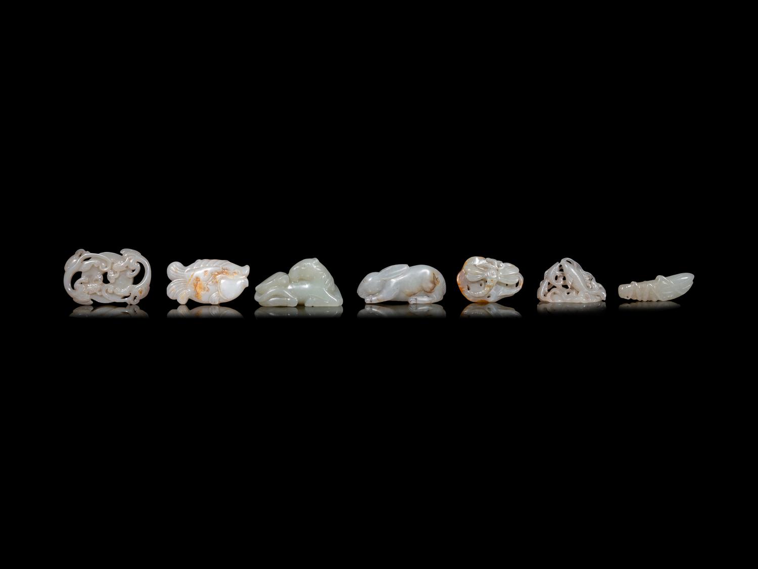 Seven Celadon Jade Carvings of Animals