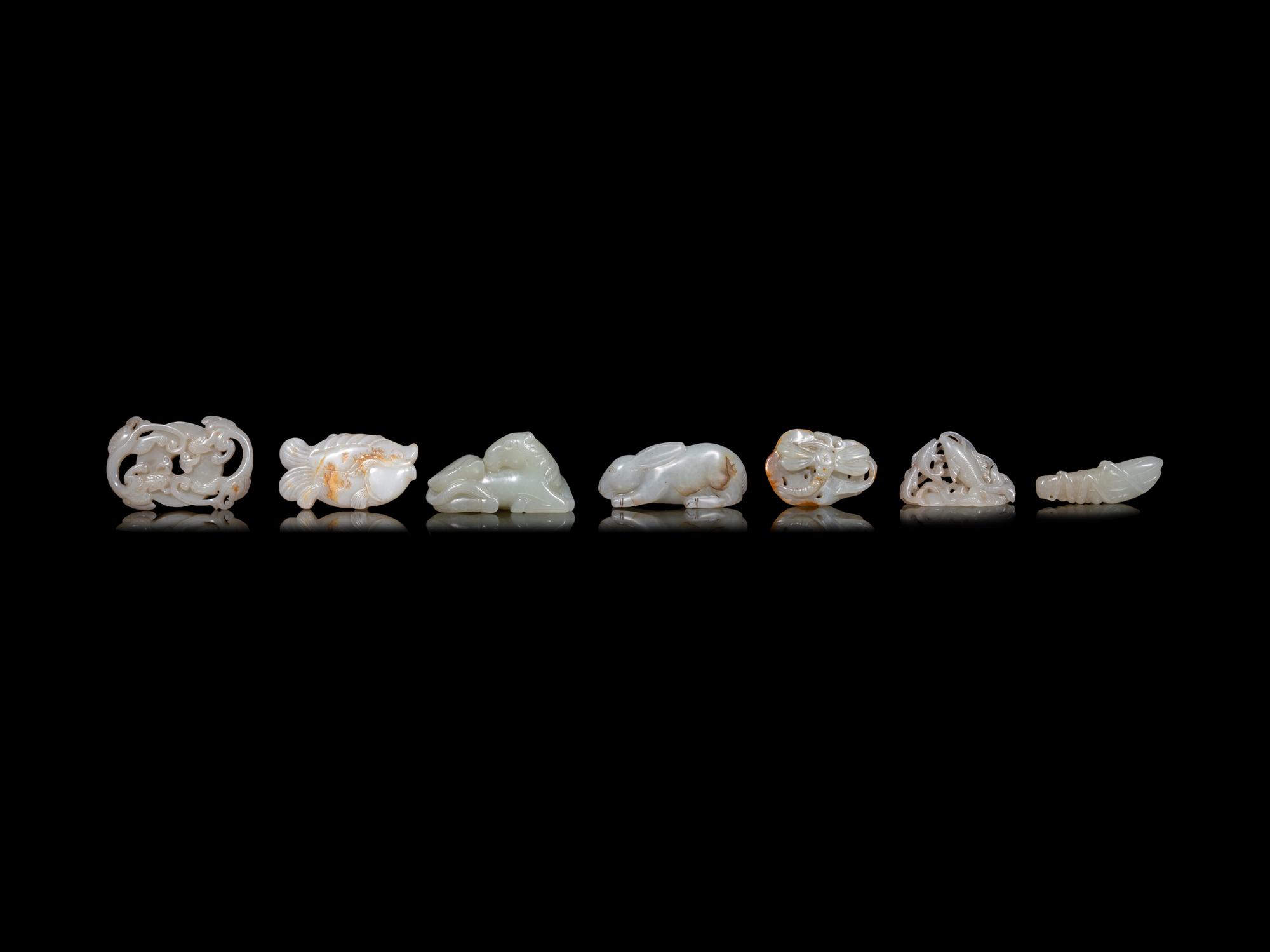 Seven Celadon Jade Carvings of Animals