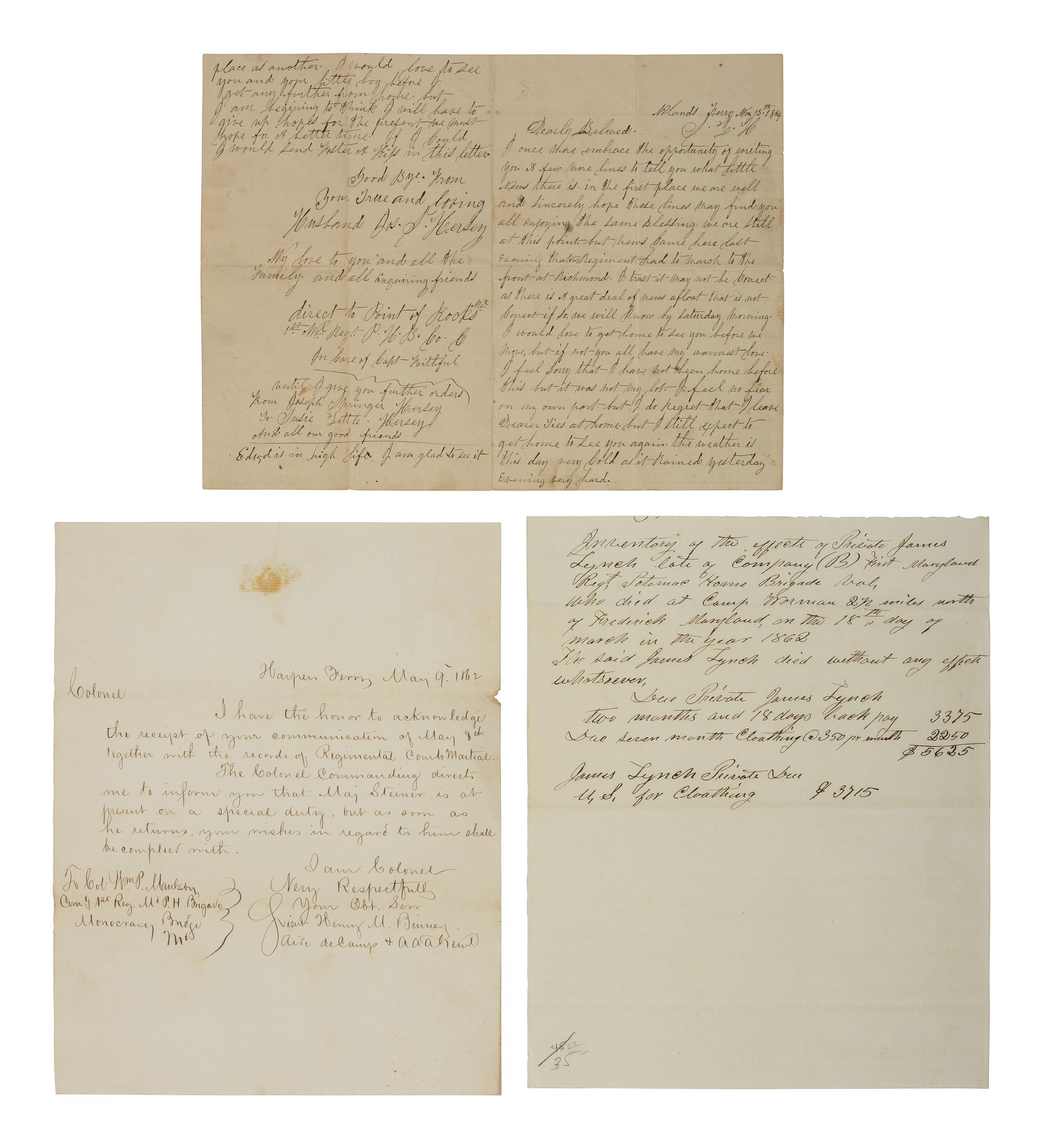 [CIVIL WAR] -- [MARYLAND]. Archive related to the 1st Maryland Infantry Regiment, Potomac Home Brigade, 1861-1864.