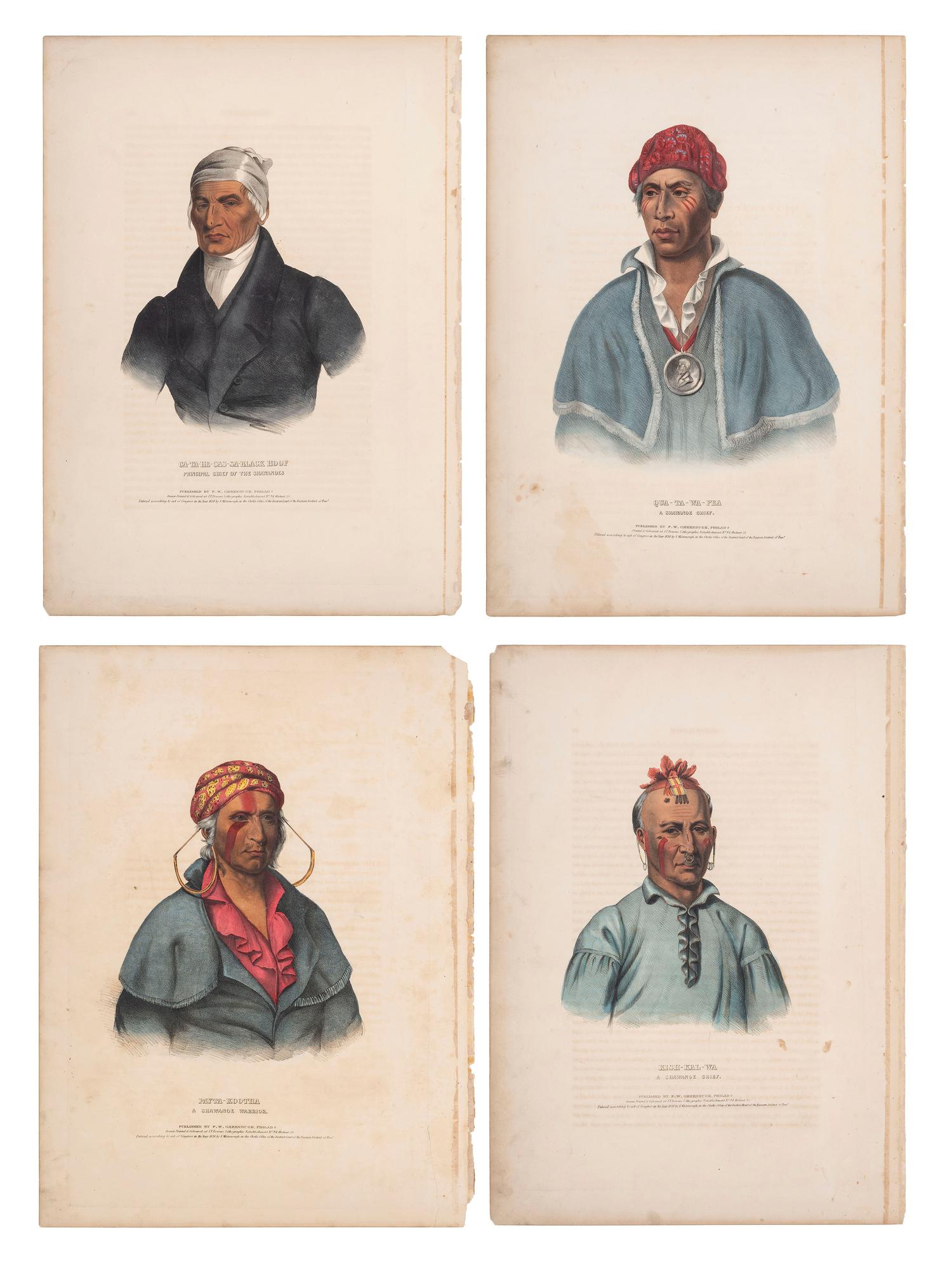 [McKENNEY & HALL]. A group of 4 large folio hand-colored lithographs of Shawnee. 1838.