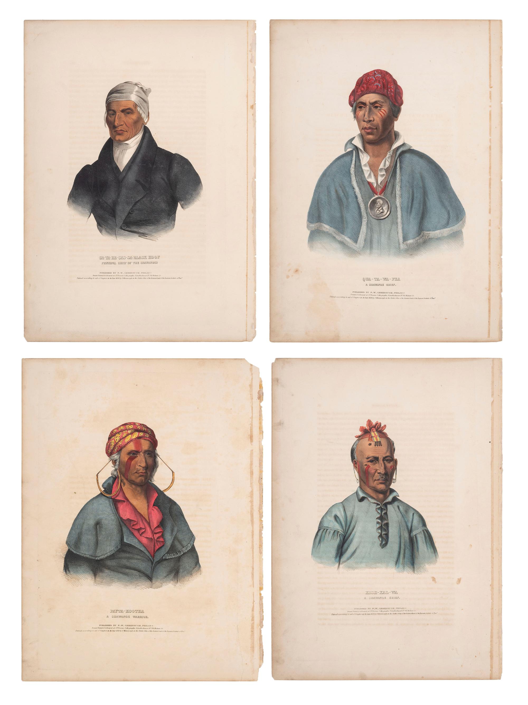 [McKENNEY & HALL]. A group of 4 large folio hand-colored lithographs of Shawnee. 1838.