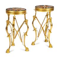 A Pair of Neoclassical Gilt Bronze Tables with Micro-Mosaic and Specimen Marble Tops