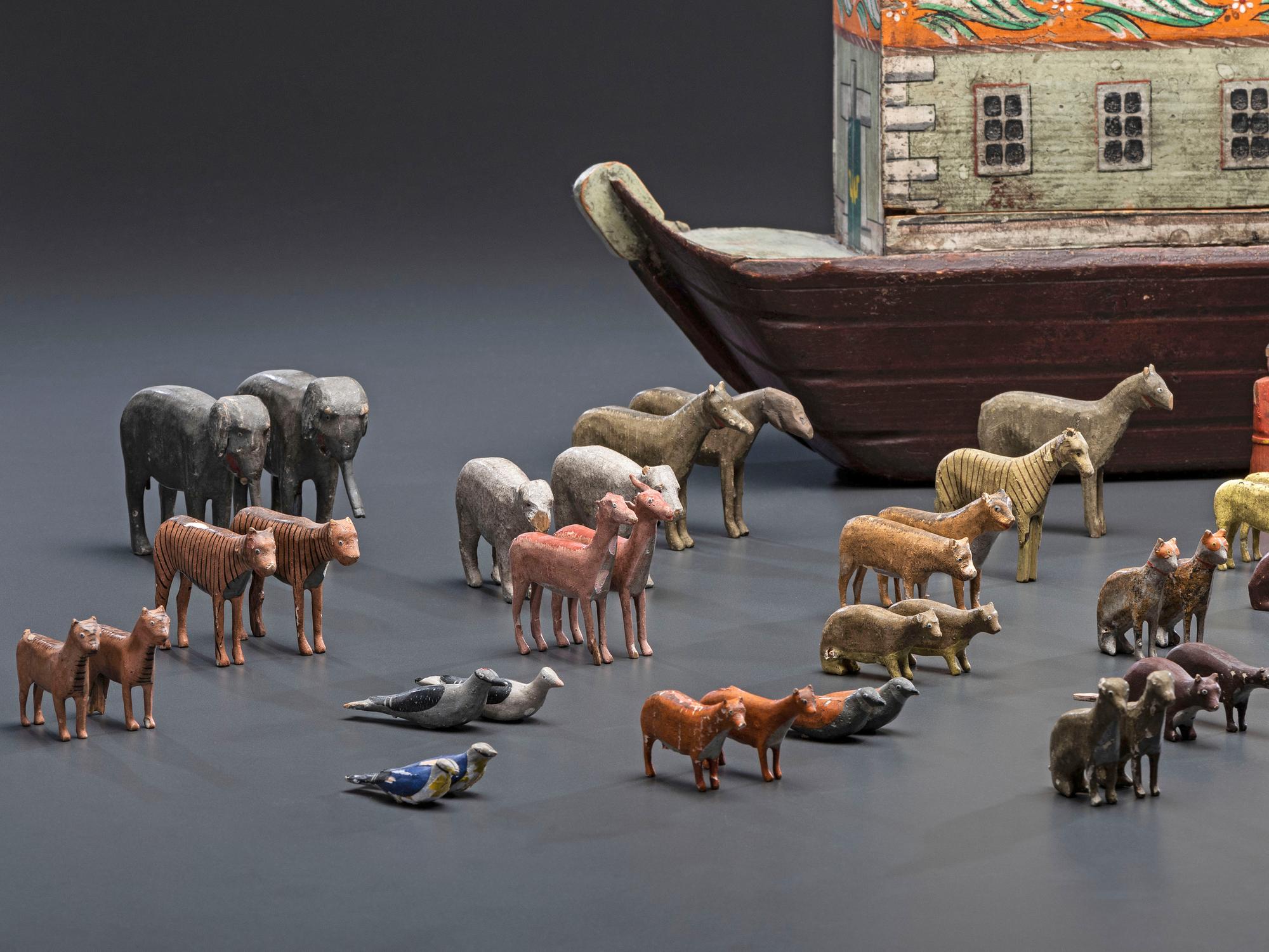 A German Painted Wood Noah's Ark with Slide-Front Cover