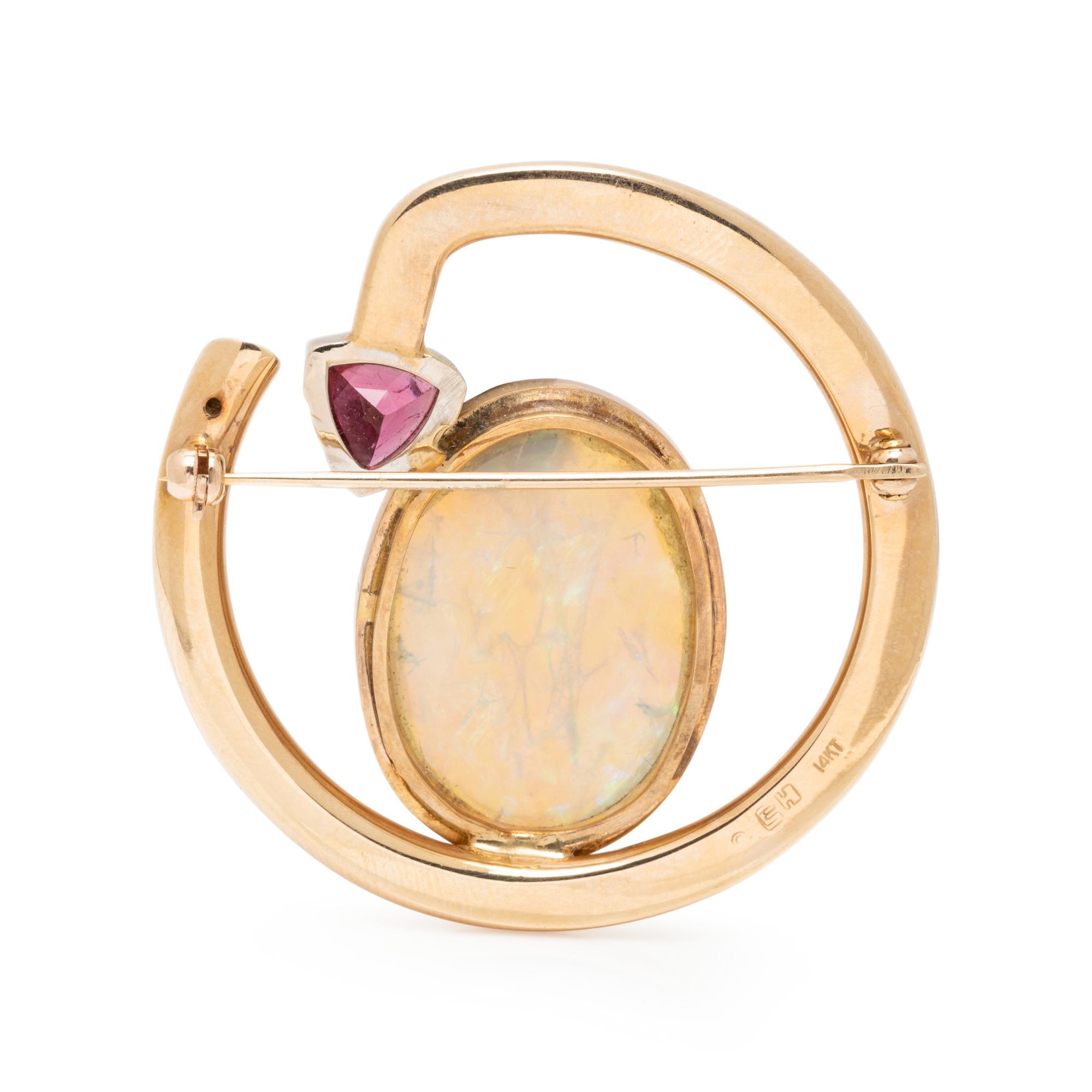 OPAL, TOURMALINE AND DIAMOND BROOCH
