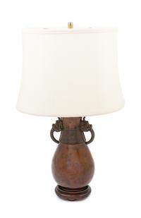 A Japanese Bronzed Metal Vase Mounted as a Lamp